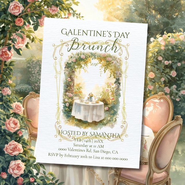 Convite Moldura de Jardim Rococó Galentine Brunch Florais  (Criador carregado)