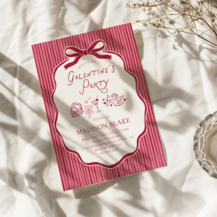 Convite Moldura de Laço Cereja para Festa de Galentine