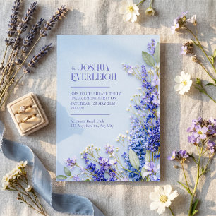 Convite Moldura de Lavanda Primavera Rústica Azul Claro