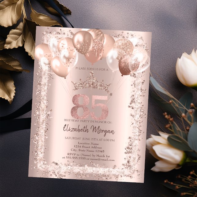 Convite Moldura De Literatura,Coroa,Balões 85.º Aniversári (Criador carregado)