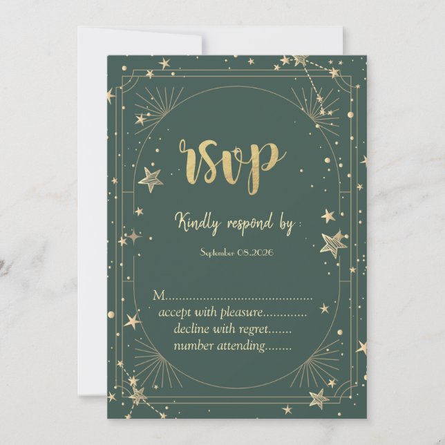 Convite Moldura de Lua Estrelas Celestiais Casamento RSVP  (Frente)