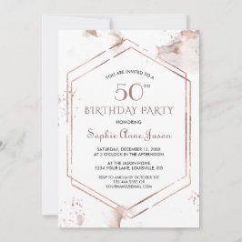 Convite Moldura de Luxo em Dourado Rosa para 50º Aniversár