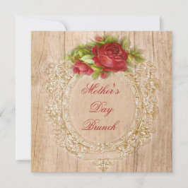Convite Moldura de madeira de Rosa vermelha Brunch Dia de 