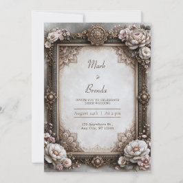 Convite Moldura de Mandala Floral em Marfim Antigo Casamen