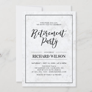 Convite Moldura de Mármore e Preto   Festa de Aposentadori