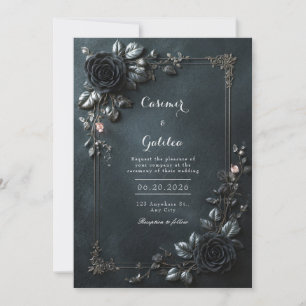 Convite Moldura de Noiva Floral Rosa Preta Gótica Mal-humo