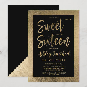 Convite Moldura de ouro preto chic sweet sixteen