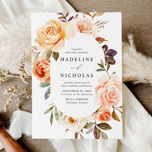 Convite Moldura de Oval Floral de Queda de Aquarela (Criador carregado)