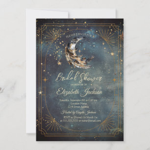 Convite Moldura de Pena da Lua Celestial Chuveiro Nupcial
