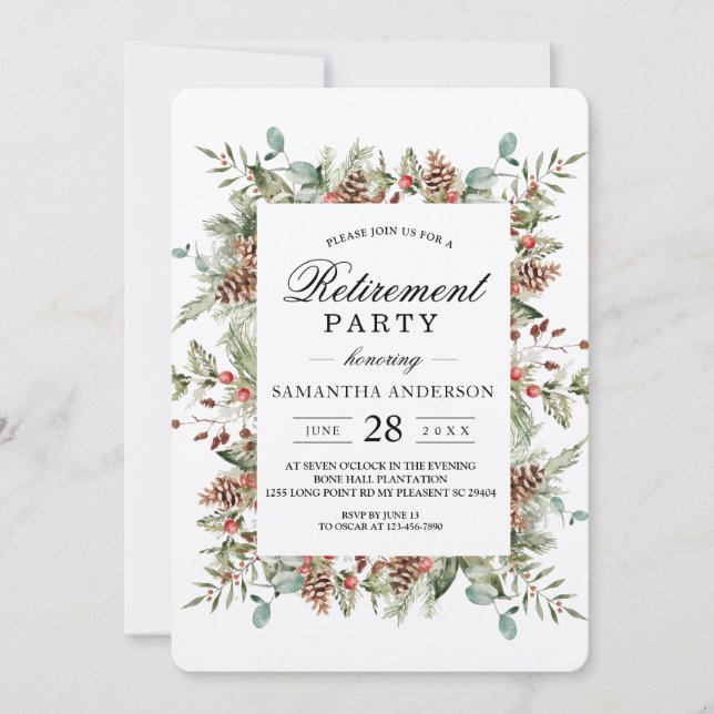 Convite Moldura de pinha verde de inverno Kraft (Frente)