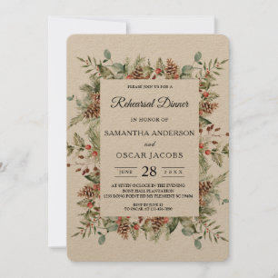 Convite Moldura de Pinha Verde Inverno Kraft