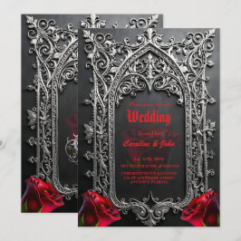 Convite Moldura de Rosa de Casamento Gótico Elegante