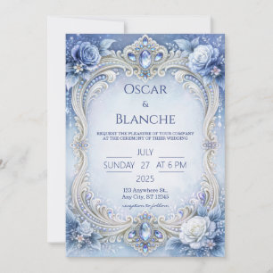 Convite Moldura de Rosa de Cristal Azul Gélido Casamento
