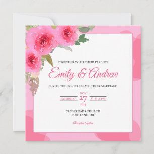 Convite Moldura de Rosa Rosa Floral Quadrada de Casamento