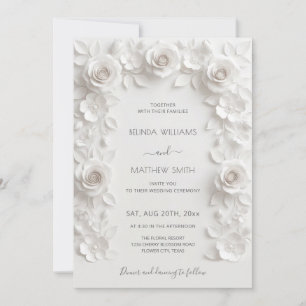 Convite Moldura de Rosas 3D Brancas Casamento Simples