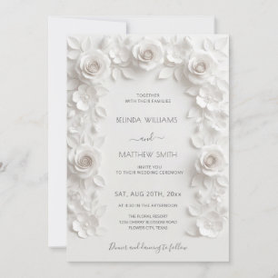Convite Moldura de Rosas 3D Brancas Casamento Simples