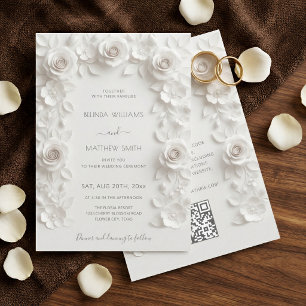 Convite Moldura de Rosas 3D Brancas Casamento Simples
