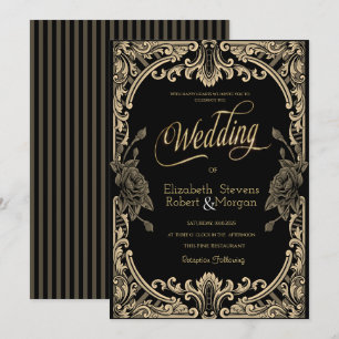 Convite Moldura de Rosas Chiques, Listras Casamento Gótico