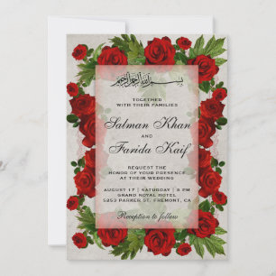 Convite Moldura de Rosas Vermelhas Românticas Casamento Is