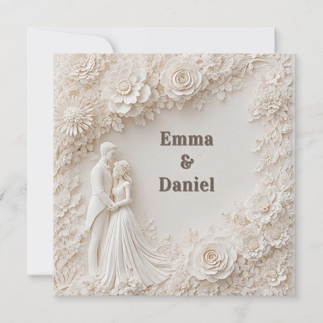 Convite 🤍 Moldura de Silhueta de Casamento Floral Marfim� (Frente)