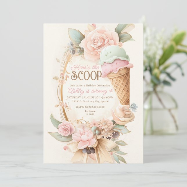 Convite Moldura de sorvete retrô, Sorvete Blush (Em pé/Frente)
