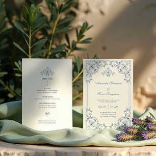 Convite Moldura Decorativa Tradicional Azul e Branco