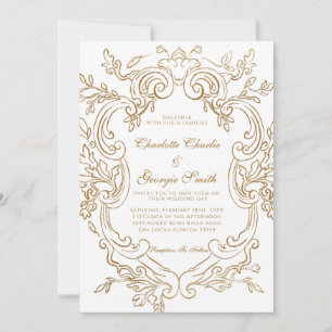 Convite Moldura Dourada Barroca Chic Casamento Ornate