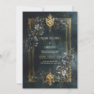 Convite Moldura Dourada Barroca de Luxo com Floral em Verd