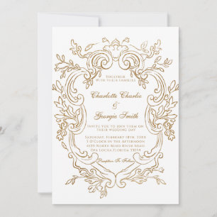 Convite Moldura Dourada Barroca Elegante Casamento Ornamen
