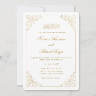 Convite Moldura Dourada Barroca Vintage Clássica Casamento