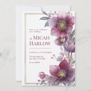 Convite Moldura Dourada Botânica de Hellebore de Ameixa Pr