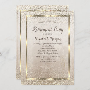 Convite Moldura Dourada Chic, Retirada Confetti Vidro