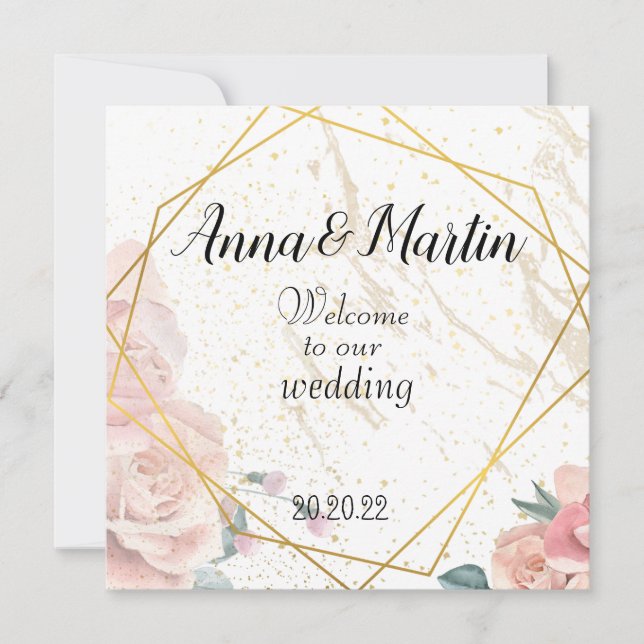 Convite moldura dourada com flores (Frente)