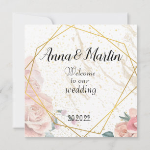 Convite moldura dourada com flores