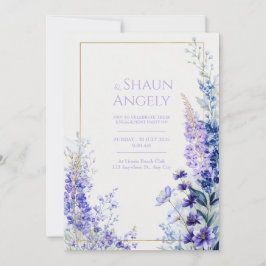 Convite Moldura Dourada de Casamento com Aquarela Violeta 