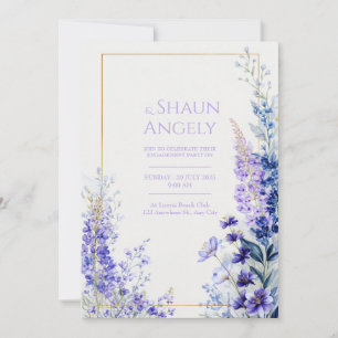 Convite Moldura Dourada de Casamento com Aquarela Violeta
