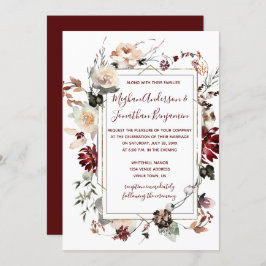 Convite Moldura Dourada de Winter Blooms - Borgonha - Casa