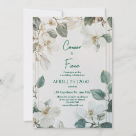 Convite Moldura Dourada Floral Branca Botânica Vintage Cas