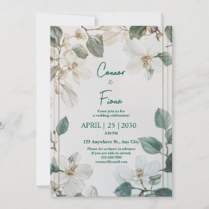 Convite Moldura Dourada Floral Branca Botânica Vintage Cas