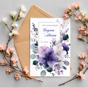 Convite Moldura Dourada Floral Roxo Branco Aquarela Elegan