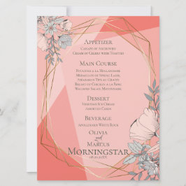 Convite Moldura Dourada Geométrica de Floral de Coral de C