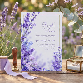 Convite Moldura Dourada Lavanda Botânica Violeta Vibrante