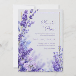 Convite Moldura Dourada Lavanda Botânica Violeta Vibrante