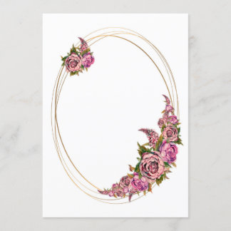 Convite Moldura Dourada Oval Com Flores em Aquarela Rosa