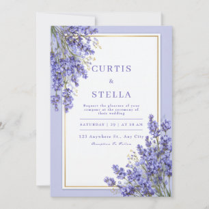 Convite Moldura Dourada Romântica Lavanda por Vinca Weddin