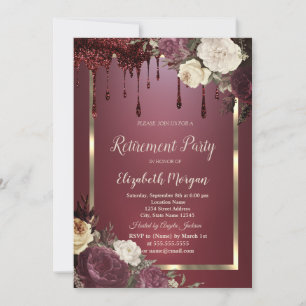 Convite Moldura Dourada Rosas Borgonha com Glitter Descasc
