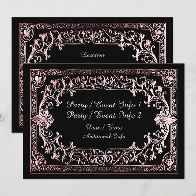 Convite Moldura Dourado Rosa para Qualquer Ocasião (Frente/Verso)