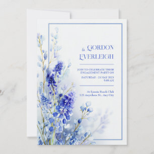 Convite Moldura Floral Aquarela Azul Arejado Muscari Casam