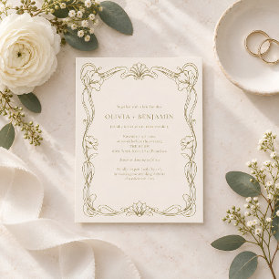 Convite Moldura Floral Art Nouveau Casamento Marfim Vintag