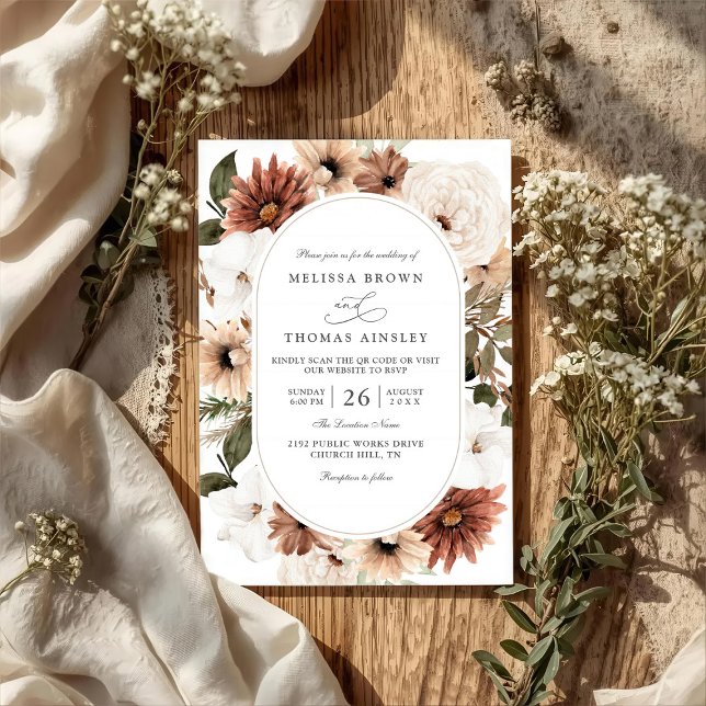 Convite Moldura Floral Boho Acrílica Casamento Código QR E (Criador carregado)